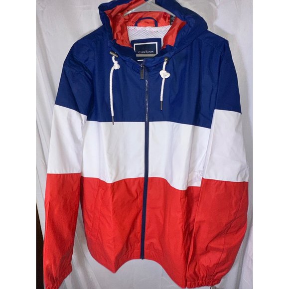 Club Room Men's Lightweight Hooded Rain Jacket, Red/White/Blue, NWT, Size L - Picture 2 of 5